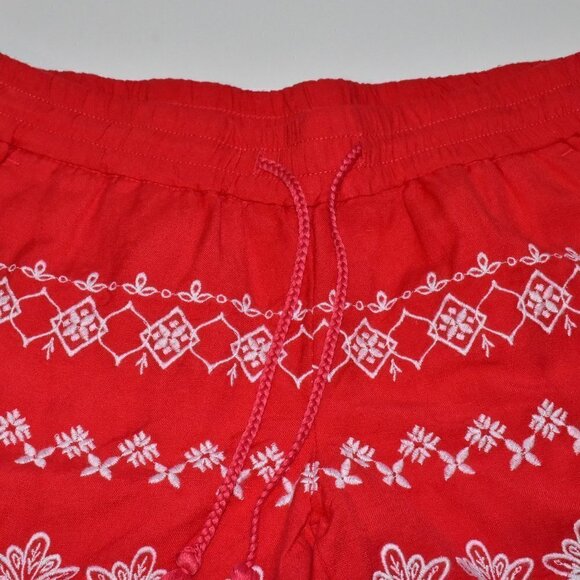 Loft Boho Linen Pull On Tassel Tie Fringe Embroidered Shorts Size XS - Picture 13 of 14
